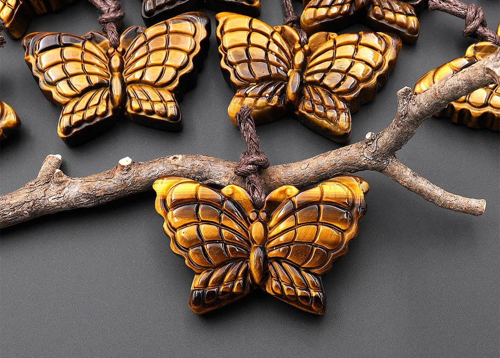 AAA Hand Carved Natural Golden Tiger's Eye Butterfly Pendant Gemstone Focal Bead

