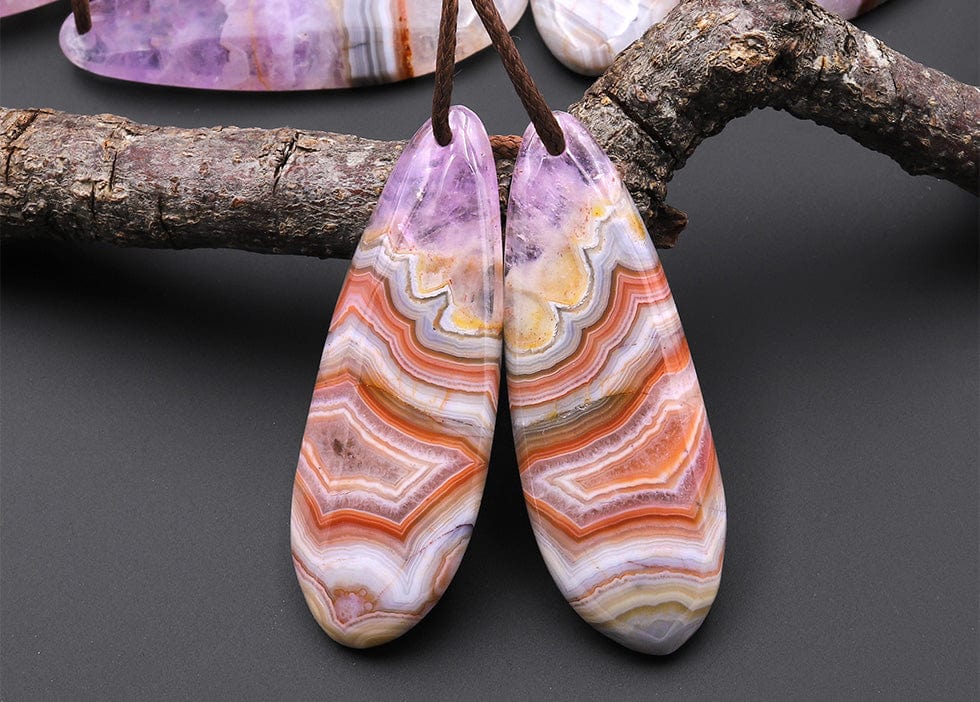 Natural Rainbow Amethyst Teardrop Earring Pair Matched Gemstone Beads
