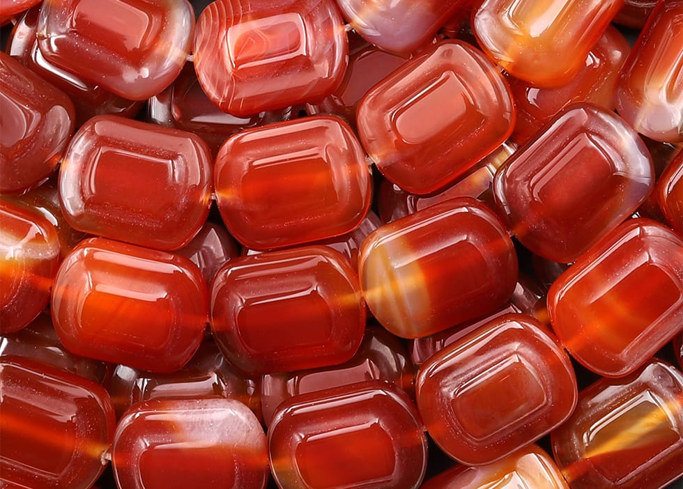 Hand Carved Natural Orange Red Carnelian Rounded Rectangle Gemstone Beads 15.5