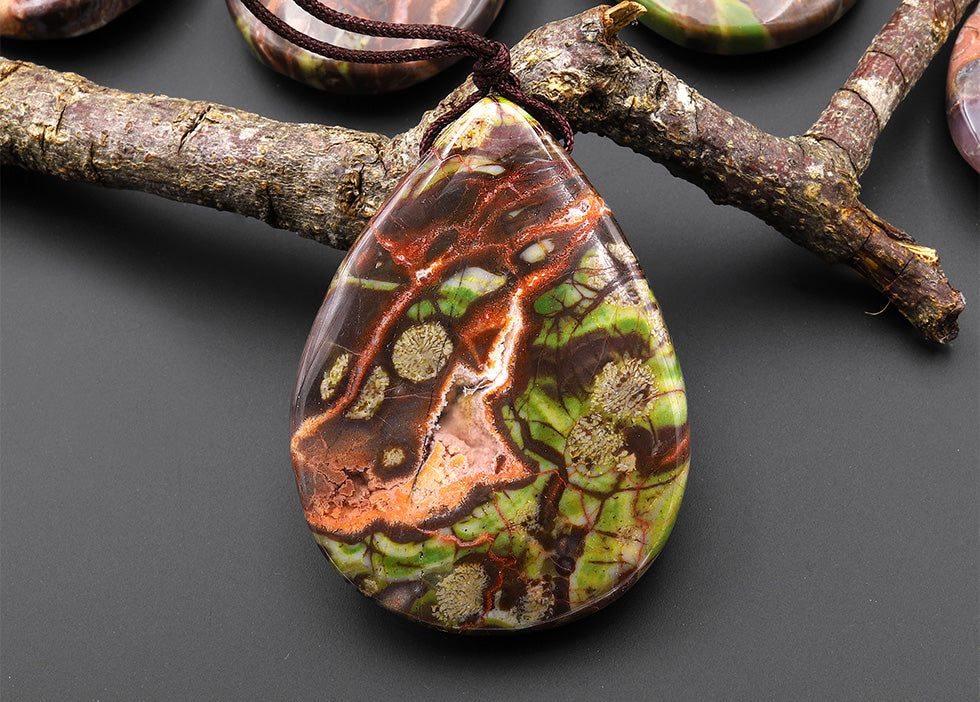 Natural Mushroom Rhyolite Jasper Teardrop Side Drilled Pendant
