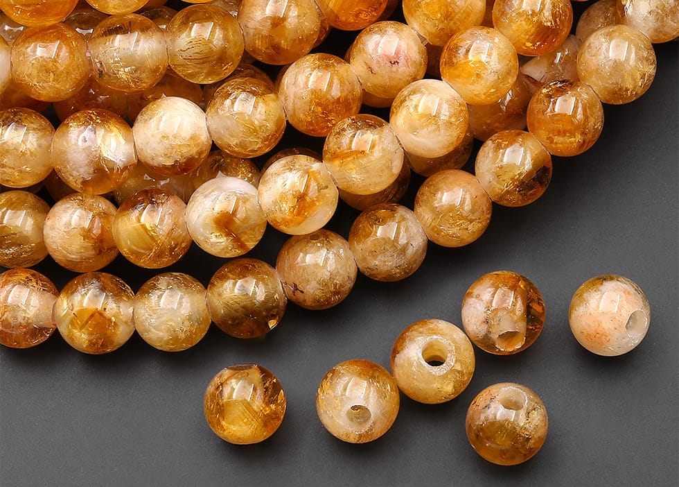 Large Hole Beads Natural Golden Citrine 8mm 10mm Smooth Round Beads Gemstone 8