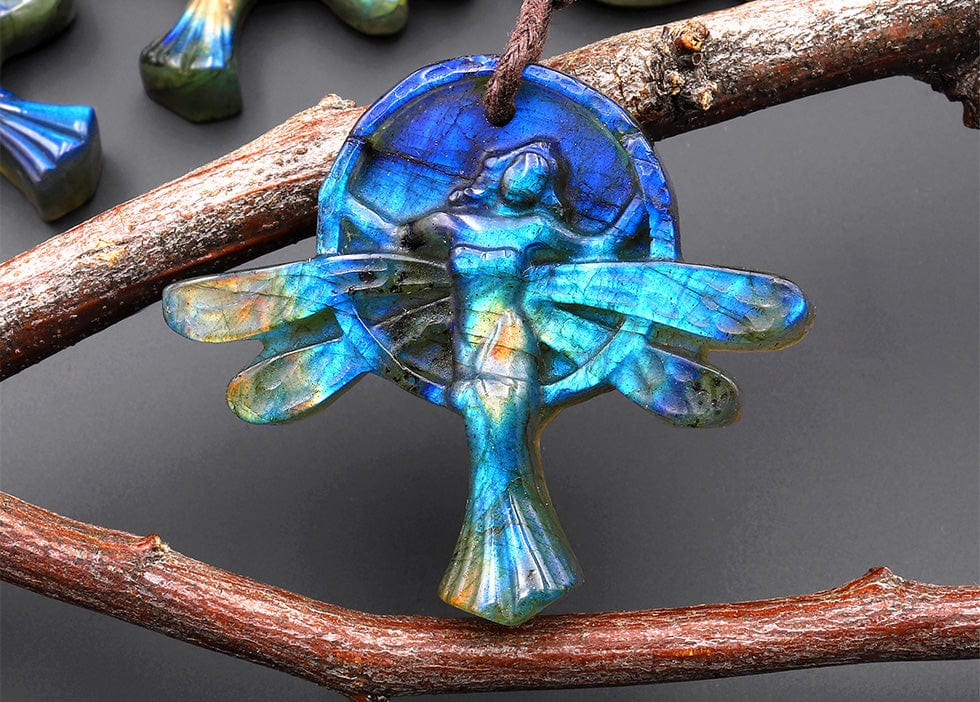 AAA Hand Carved Natural Labradorite Fairy Pendant Drilled Gemstone Focal Bead
