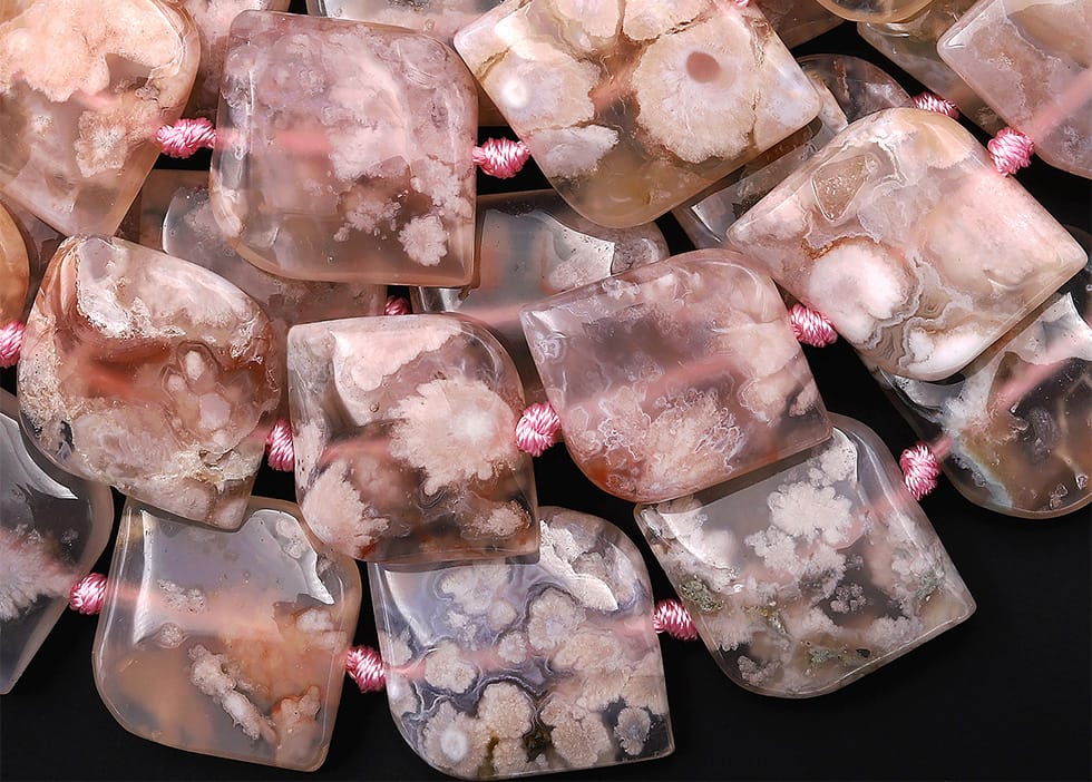 AAA Large Natural Cherry Blossom Flower Agate Wavy Rounded Square Cushion Beads 15.5