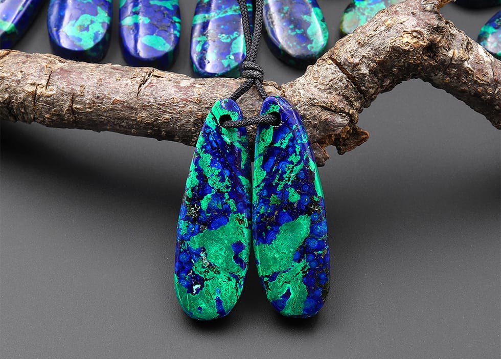 Drilled Natural Azurite Chrysocolla Teardrop Earring Pair Matched Gemstone Stone Beads
