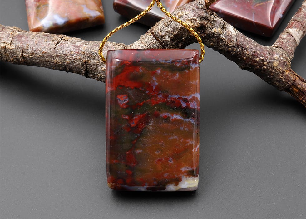 From Oregon USA Natural Marston Agate Ranch Jasper Rectangle Side Drilled Pendant Earthy Green Red Brown American Gemstone
