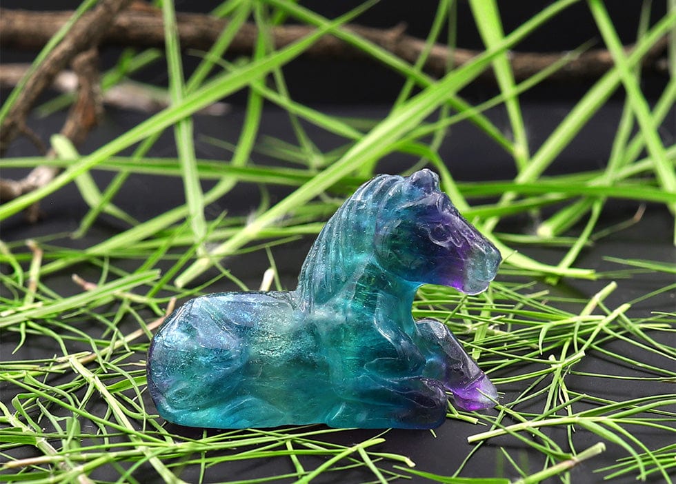 Hand-Carved Natural Fluorite Horse Figurine Crystal Miniature
