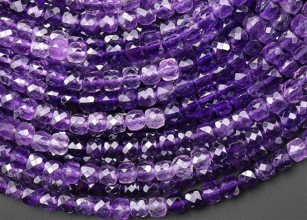 AAA Natural Purple Amethyst 4mm Faceted Cube Ombre Gemstone Beads 15.5