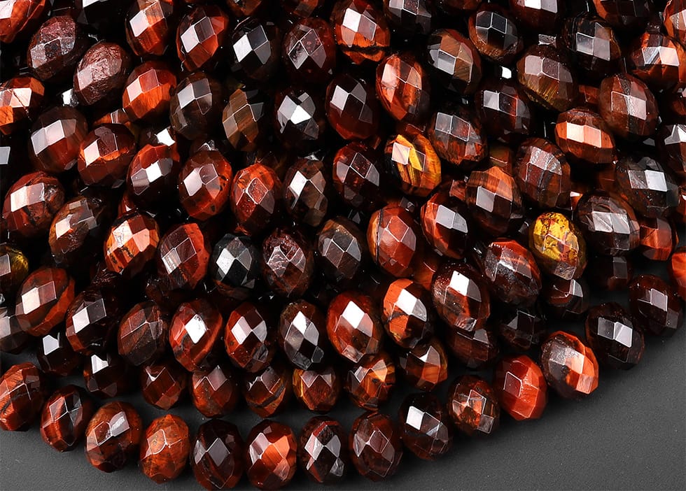 AAA Faceted Natural Red Tiger's Eye 8mm Rondelle Gemstone Beads 15