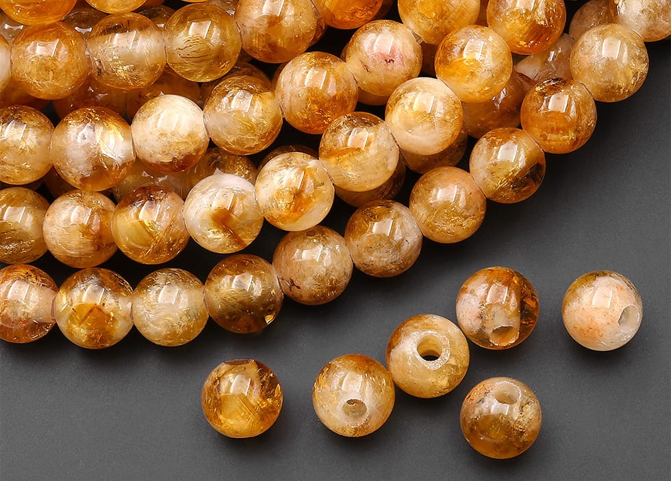 Large Hole Beads Natural Golden Citrine 8mm 10mm Smooth Round Beads Gemstone 8