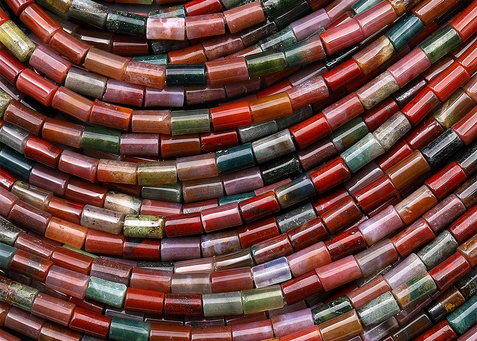 AAA Natural Indian Agate 5x3mm Smooth Tube Beads Aka Green Red Bloodstone 15