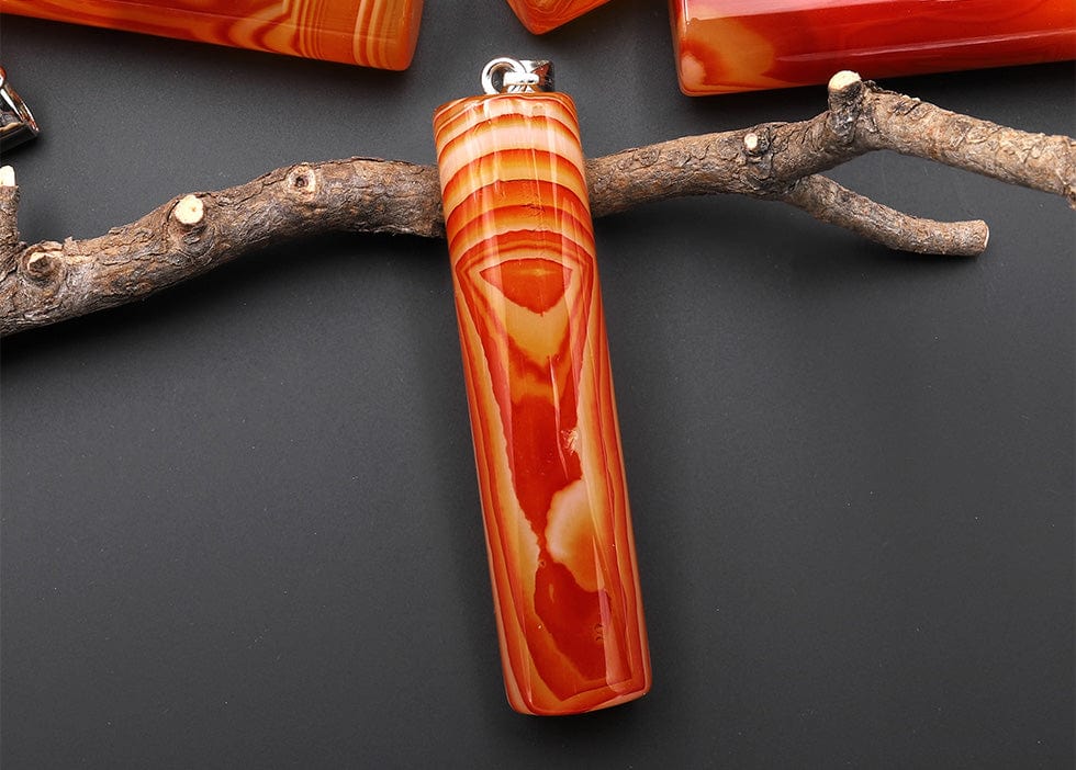 Natural Carnelian Long Cylinder Pendant Natural Crystal Focal Bead
