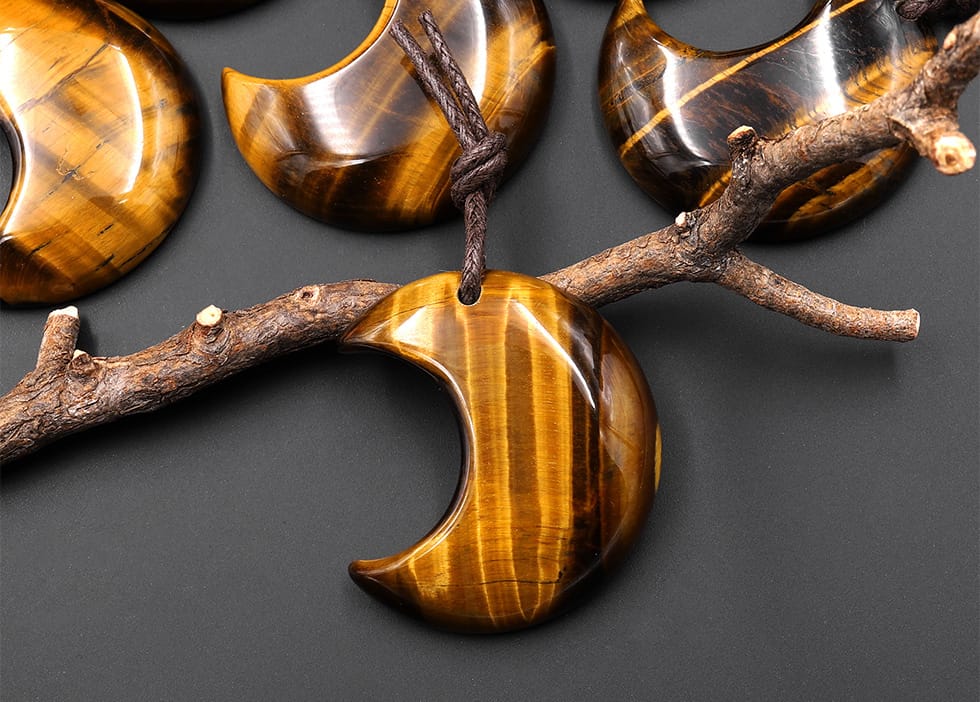 Natural Tiger's Eye Crescent Moon Gemstone Pendant

