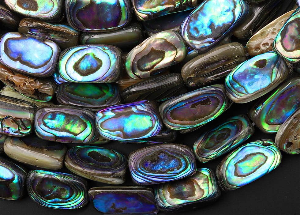 Genuine Natural Abalone Shell Smooth Rounded Rectangle Nugget Beads Iridescent Rainbow Glow Blue Green 15.5