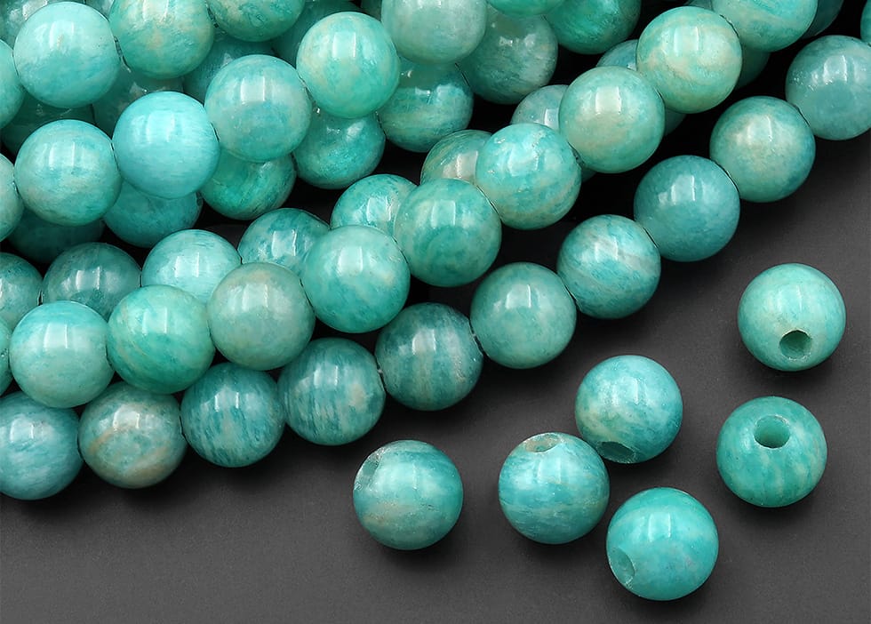 Large Hole Beads 2.5mm Drill Natural Peruvian Amazonite 8mm Round 8