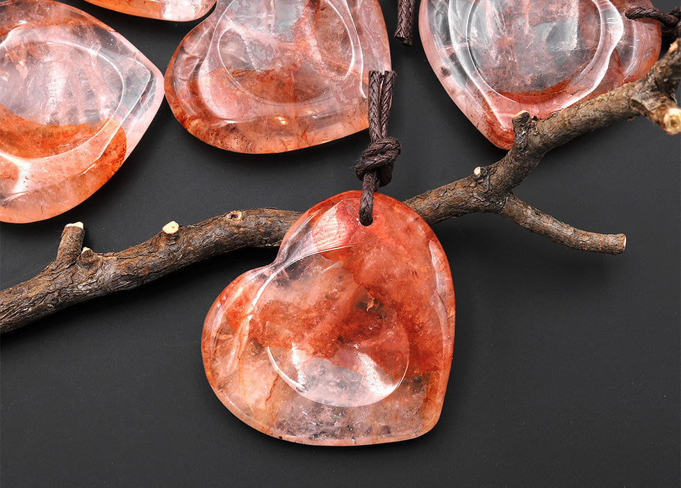 AAA Natural Red Lepidocrocite Heart Indented Heart Pendant Focal Worry Stone
