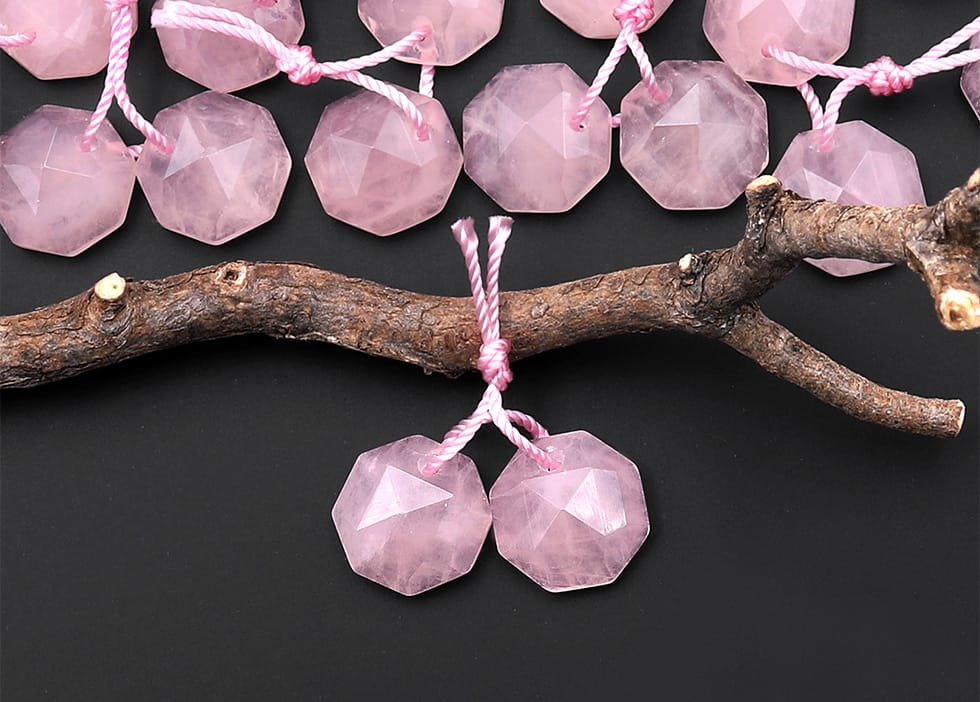 Natural Natural Pink Rose Quartz Faceted Geometric Round Octagon Coin Disc 12mm Earring Pair Matched Gemstones
