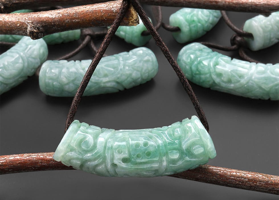 Hand Carved Natural Light Green Guatemalan Jade Curved Crescent Arc Pendant
