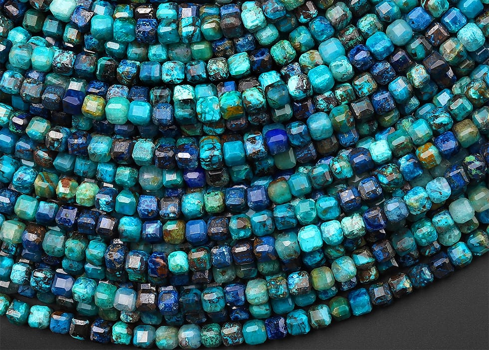 AAA Faceted Natural Chrysocolla Azurite 3mm Cube Gemstone 15.5