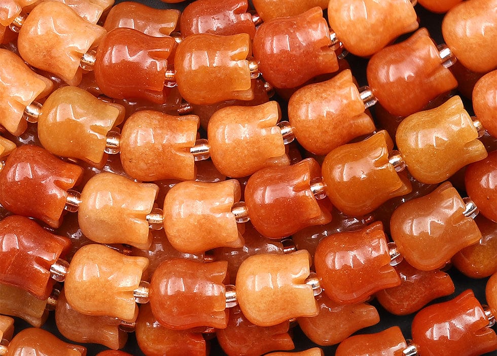 AAA Natural Red Orange Aventurine Hand Carved Tulip Flower 10mm Beads 7.5