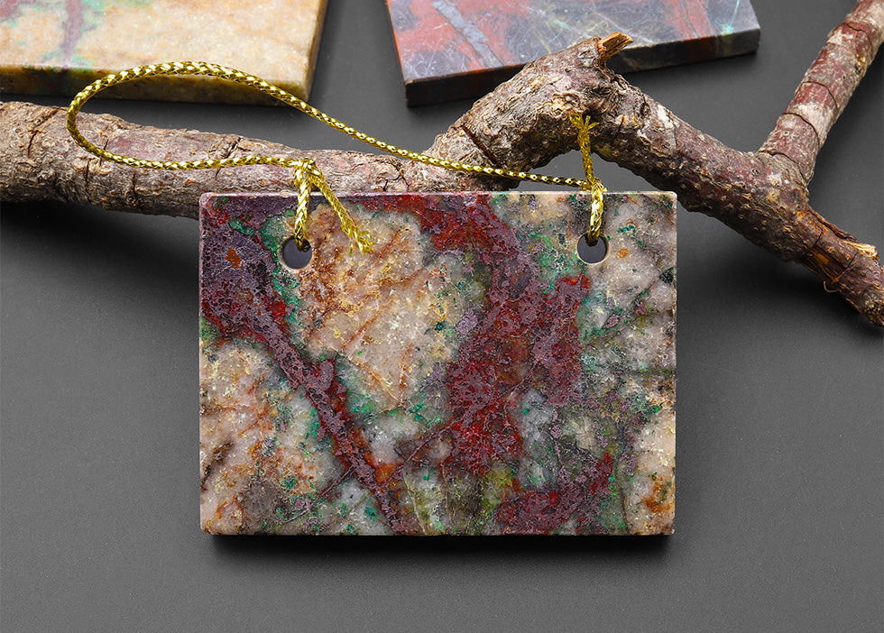 From the Old Arizona Copper Mine~ Natural Copper in Chrysocolla Flat Rectangle Slice 2 Two Hole Pendant
