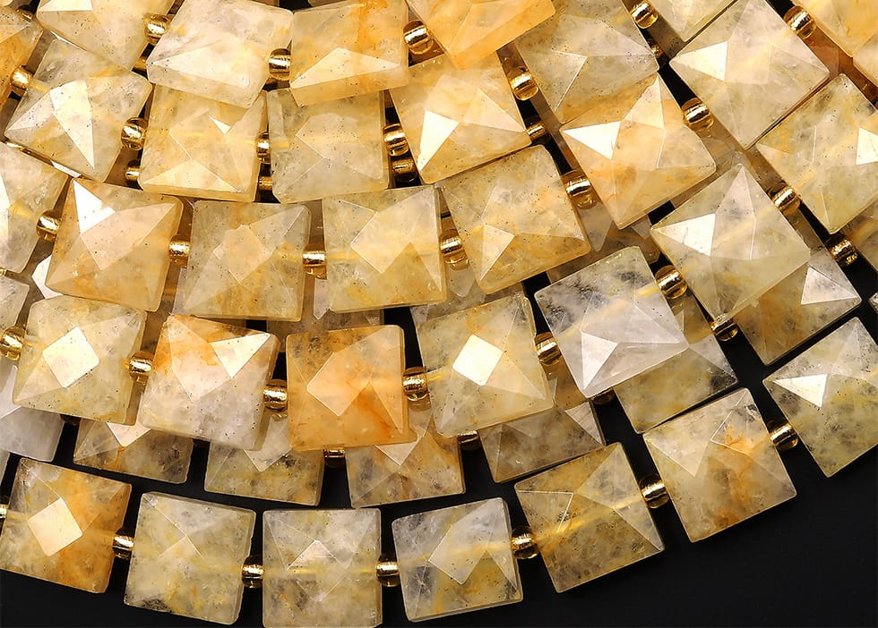 AAA Faceted Natural Golden Healer Quartz Beads 10mm Square Cushion 15.5