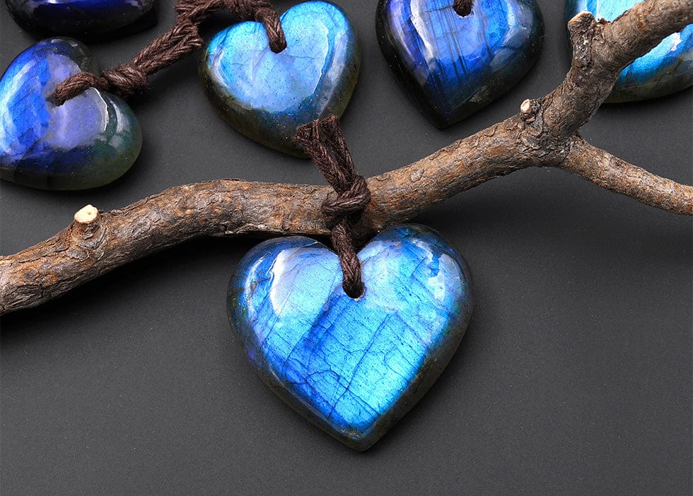 AAA Natural Blue Labradorite Heart Front Drilled Pendant
