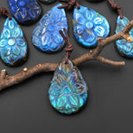 AAA Hand Carved Natural Labradorite Flower Pendant Gemstone