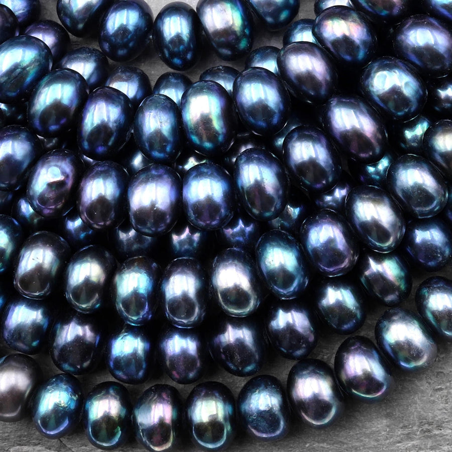 Genuine Freshwater Pearl 10mm Rondelle Brilliant Metallic Mystic Blue Green Color 15" Strand