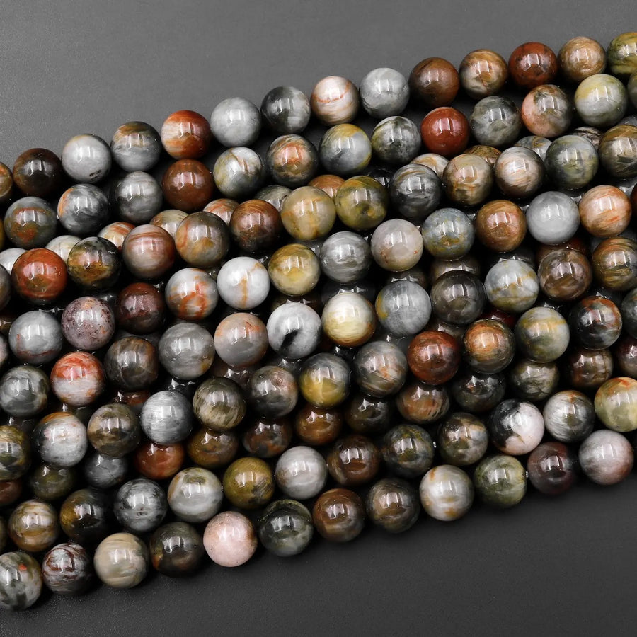 Natural Eagle Eye 5mm 6mm 8mm 10mm 12mm Round Beads Aka Hawk Eye Gray Red Slate Brown Colors 15.5" Strand