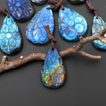 AAA Hand Carved Natural Labradorite Flower Pendant Gemstone