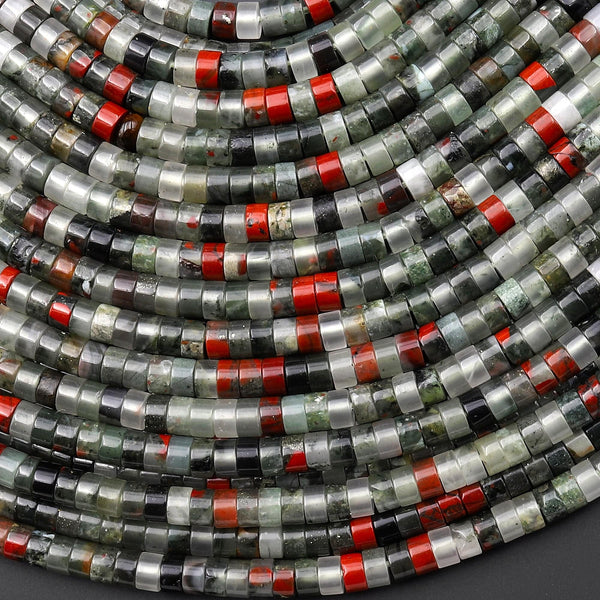 Natural African Bloodstone 4mm Heishi Rondelle Beads 15.5" Strand