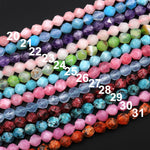 Star Cut Colored Jade Agate Beads Faceted 8mm Rounded Nugget Sharp Facets Blue Green Pink Yellow Fuchsia 15" Strand