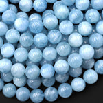 AAA Natural Blue Aquamarine 4mm 6mm 8mm 10mm Smooth Round Beads Real Genuine Gemstone Birthstone 15.5" Strand