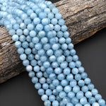 AAA Natural Blue Aquamarine 4mm 6mm 8mm 10mm Smooth Round Beads Real Genuine Gemstone Birthstone 15.5" Strand