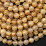 Natural Golden Rutile Quartz 6mm 8mm Smooth Round Beads 15.5 Strand