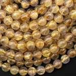AAA Natural Golden Rutilated Quartz 6mm 8mm Round Beads Sharp Rutile Hair Needle 15.5" Strand