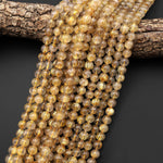 AAA Natural Golden Rutilated Quartz 6mm 8mm Round Beads Sharp Rutile Hair Needle 15.5" Strand