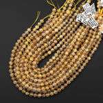AAA Natural Golden Rutilated Quartz 6mm 8mm Round Beads Sharp Rutile Hair Needle 15.5" Strand