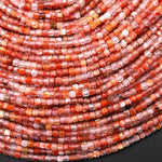 Faceted Natural Moroccan Orange Red Agate 2mm 3mm Cube Beads Micro Diamond Cut Gemstone 15.5" Strand