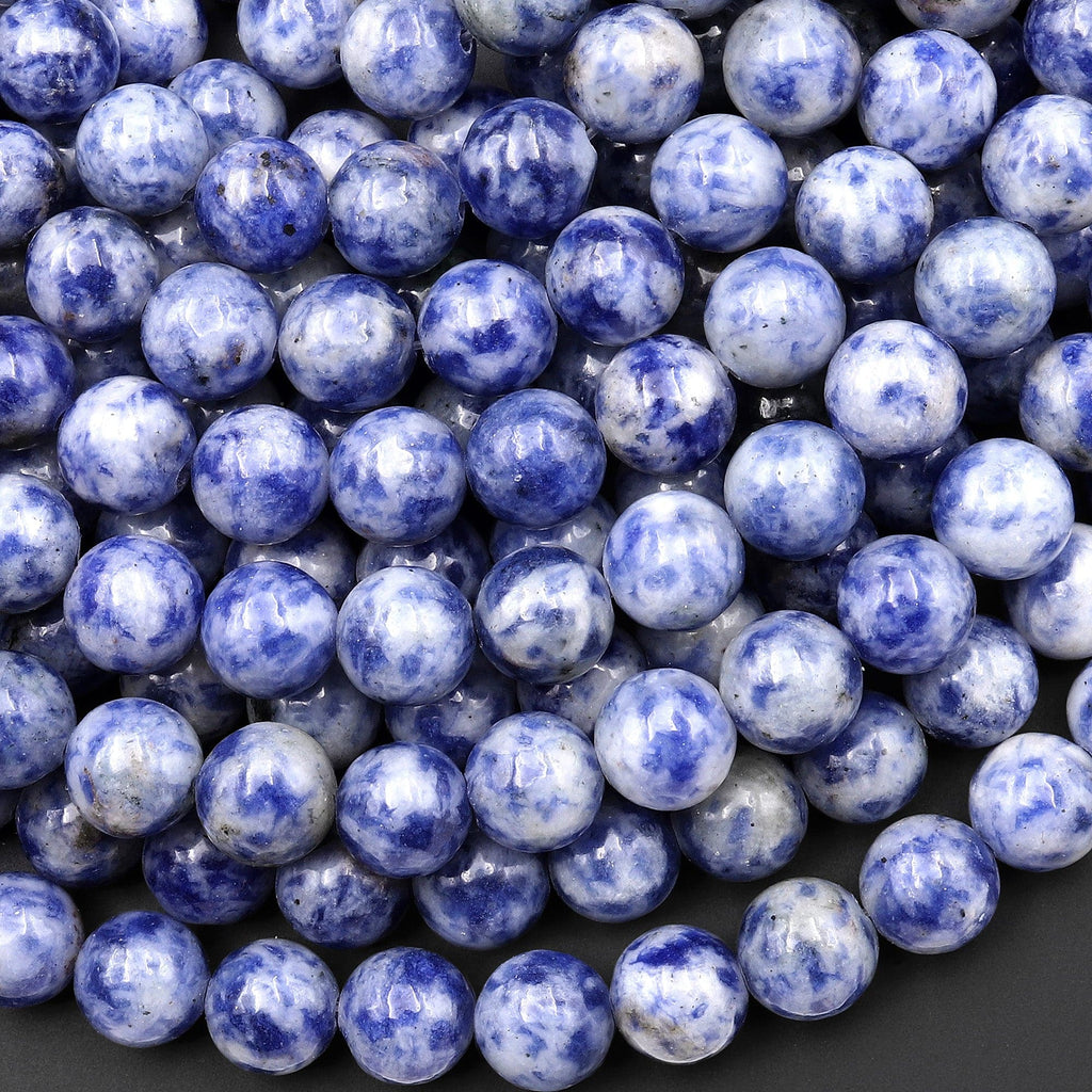 Natural Blue Sodalite 4mm 6mm 8mm 10mm Round Beads White Spots 15.5" Strand