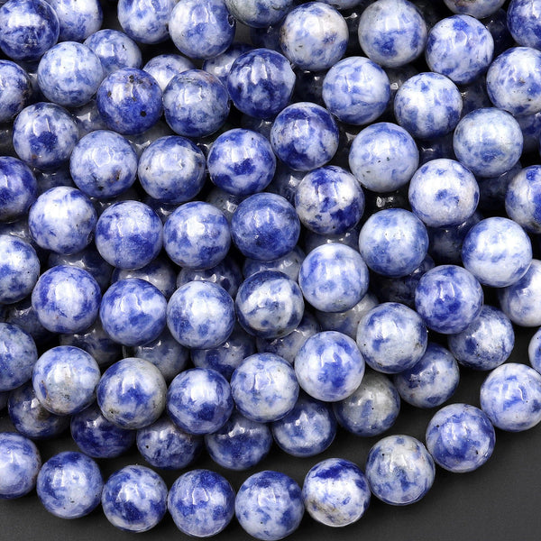Natural Blue Sodalite 4mm 6mm 8mm 10mm Round Beads White Spots 15.5" Strand