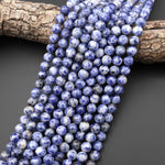 Natural Blue Sodalite 4mm 6mm 8mm 10mm Round Beads White Spots 15.5" Strand