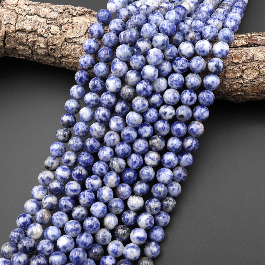 Natural Blue Sodalite 4mm 6mm 8mm 10mm Round Beads White Spots 15.5" Strand