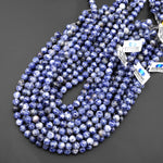 Natural Blue Sodalite 4mm 6mm 8mm 10mm Round Beads White Spots 15.5" Strand