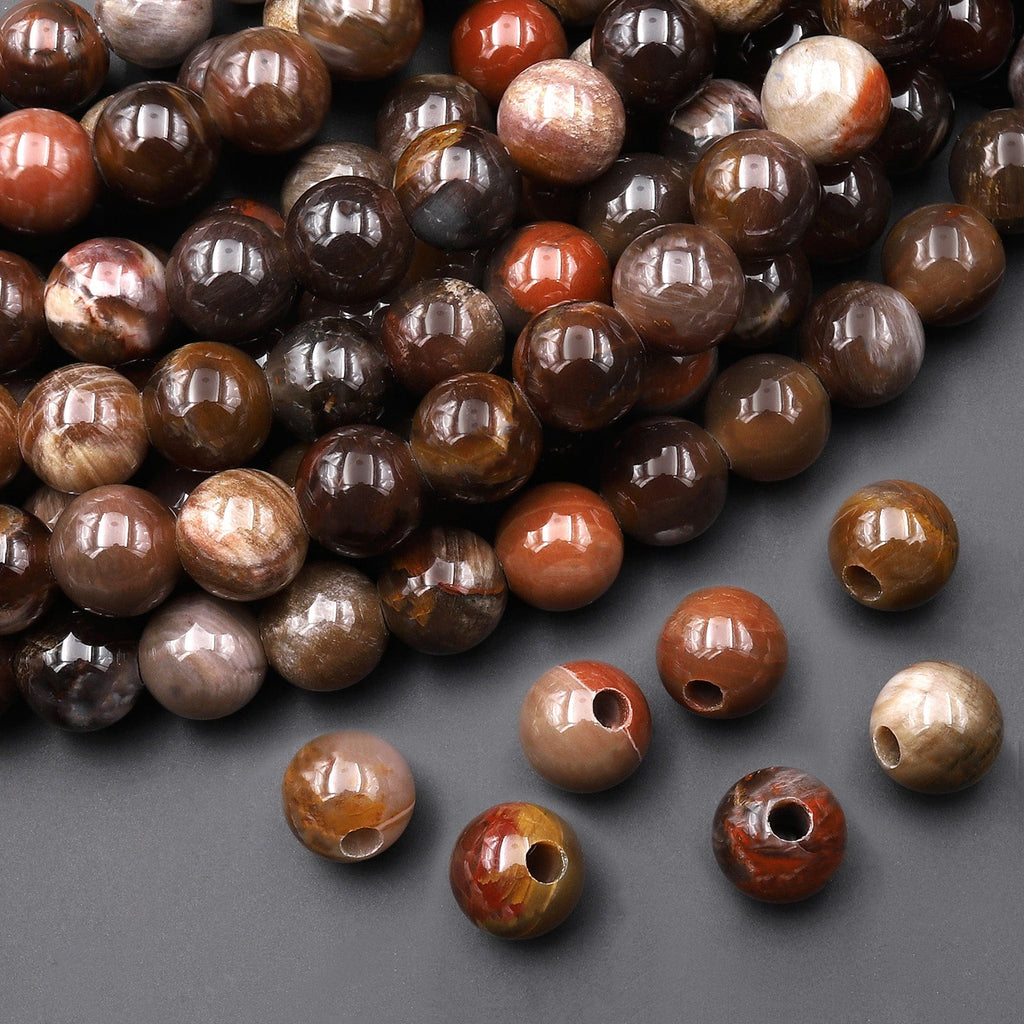 AAA Large Hole Beads 2mm 3mm Drill Natural Petrified Wood 6mm 8mm 10mm Round Beads 8" Strand