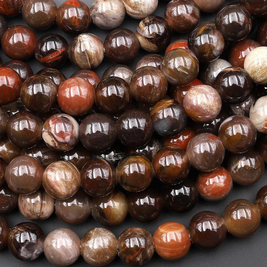 AAA Large Hole Beads 2mm 3mm Drill Natural Petrified Wood 6mm 8mm 10mm Round Beads 8" Strand