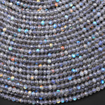 AAA Micro Faceted Labradorite Rondelle Beads 2mm 3mm 4mm Brilliant Rainbow Blue Flashes Fire Diamond Cut 15.5" Strand