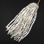 AAA Iridescent Hand Made Natural White Mother of Pearl Shell Beads 8mm Coin Gold 26 Alphabet Letter 8" Strand