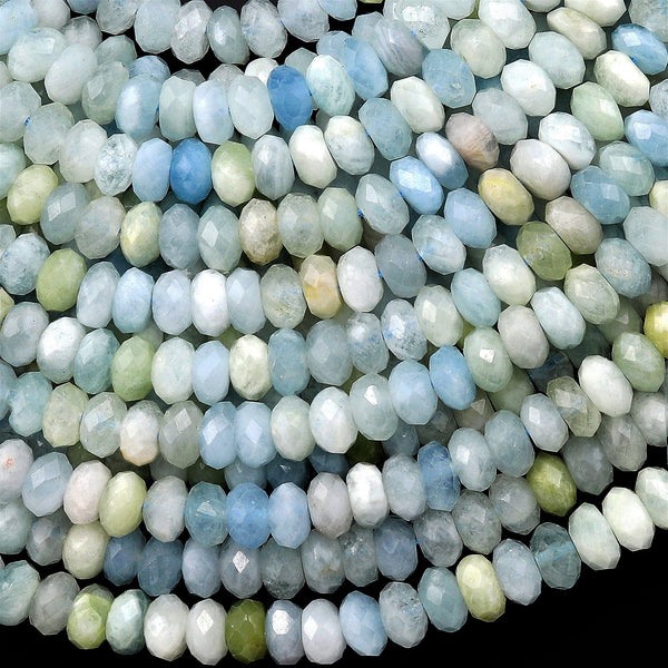 Natural Multicolor Blue Green Yellow Aquamarine Faceted Rondelle Beads 7mm 8mm 15.5" Strand