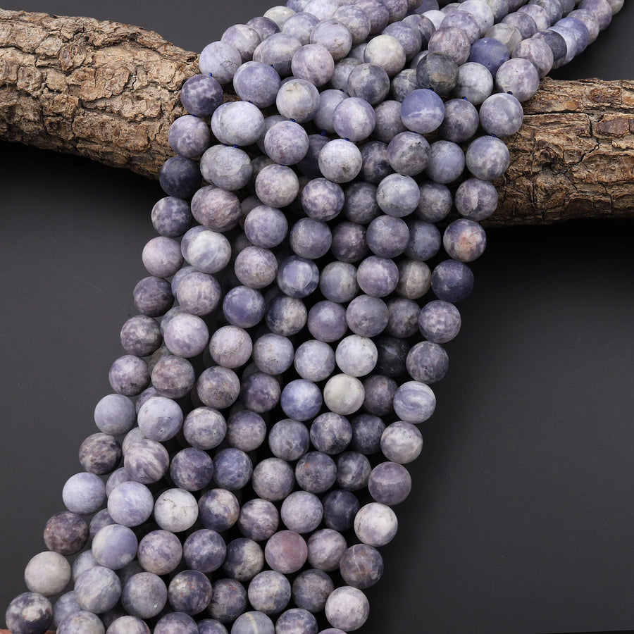 Matte Natural Iolite Round Beads 3mm 4mm 6mm 8mm 10mm 12mm 14mm 15.5" Strand